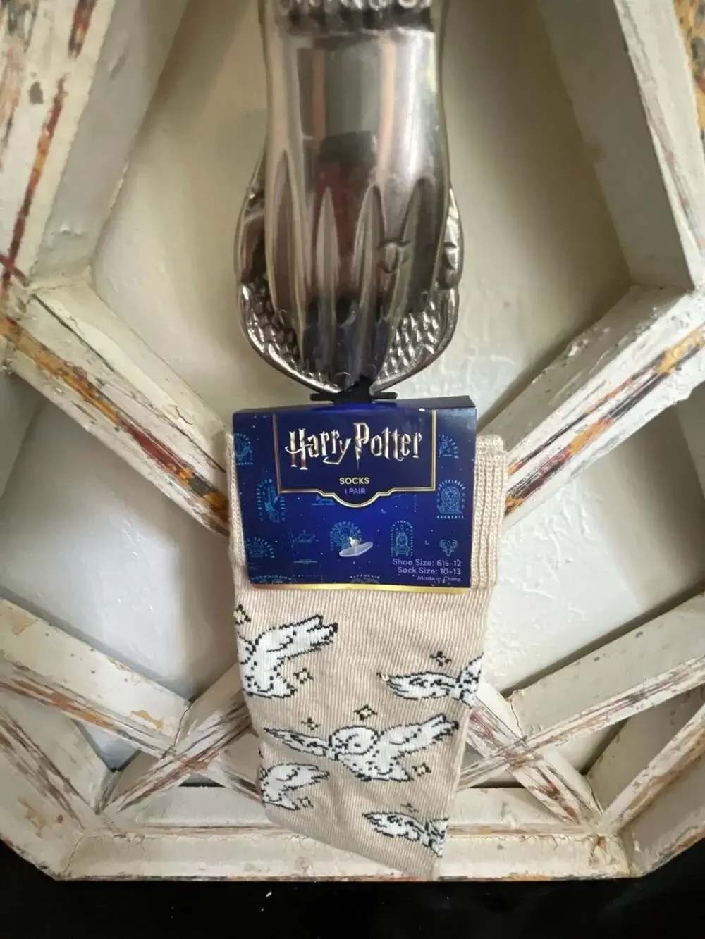 Harry Potter Hedwig Snow Owl Crew Socks Tan Size 10-13